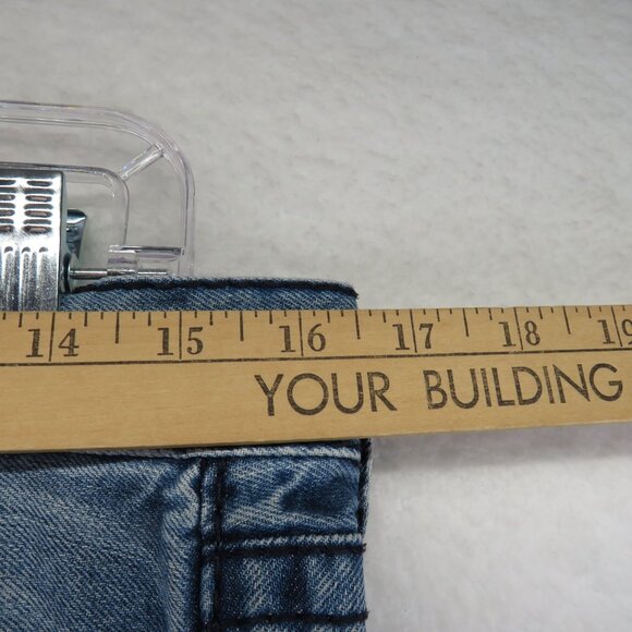 Express Rocco Jeans Mens Size 30 x 32 Distressed Bootcut Blue Denim Button Flap - Picture 8 of 11